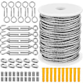Pikkukuva 1 / 5: Puutarha- ja kaapeliaita-sarjat, 30 m / 100 jalkaa PVC-pinnoitettua raskasta 304 ruostumattomasta teräksestä valmistettua kaapelia, kiertäjäkaapeli-jännityslaite (kaapeli ja liittimet)
