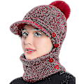 Miniatyrbilde 1 av 4: Hette, skjerf og maske i ett - Slouchy fleece-lue for kvinner, varm vinterstrikket lue