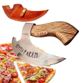 Pikkukuva 1 / 5: Viikinkipizza-kirves, vintage-kahva, ruostumaton teräs kaiverrettu riimut keittiötyökalu tupella