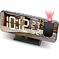 Miniatyrbillede 1 af 5: Vækkeur Projektor Loft Radio Vækkeur Med Led Spejl Skærm Usb Opladningsport Snooze Funktion Dobbelt Alarm Digitalt Ur Til Soveværelse, Køkken