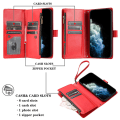 Pikkukuva 3 / 5: Yhteensopiva Samsung Galaxy A24 4g:n kanssa Lompakkokotelo Premium-vetoketjulla Suuri tila Kääntö PU-nahkakotelo Red
