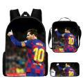 Miniatyrbilde 1 av 4: 3 stk/sett fotballstjerne Lionel Messi ryggsekk student skolesekk N pencil case