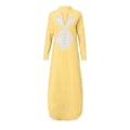 Miniatyrbilde 3 av 3: Kvinners trykte langærmet V-hals kjole Split Hem Baggy Kaftan Lang Kjole Yellow XL