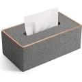 Miniatyrbild 1 av 5: Servetthållare i PU-läder, rektangulär servetthållare för Kleenex-box Linen gray gold