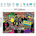Pikkukuva 4 / 5: Takaisin 90-luvulle -teemajuhlan taustat Hip Hop Graffiti Retro -seinäkoriste Banner Radio Cd Muotivalokuvaus Tausta 90-luvun väri Graffiti Juhlan koriste
