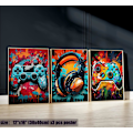 Miniatyrbild 5 av 5: 3 st. Coola Gaming Väggkonst Retro Videospel Vattenfärg Posters Bilder Färgglada Neon Spelkontroll Canvasmålningar Tryck 12x16 tum Oinramade