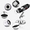 Miniatyrbilde 5 av 5: Usb-mikroskop 8 Led Usb 2.0 Digitalt mikroskop, 40 til 1000x forstørrelse endoskop minikamera med Otg-adapter og metallstativ, kompatibel med Mac