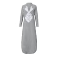 Miniatyrbilde 4 av 4: Kvinners trykte langærmet V-hals kjole Split Hem Baggy Kaftan Lang Kjole Gray XL