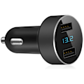 Pikkukuva 1 / 5: Kaksois-USB-autonlaturi, 4.8A ulostuloauton sovitin, -sytyttimen jännitemittari ,,,lg, jne, musta