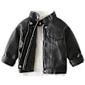 Miniatyrbild 1 av 5: 2023 Baby Vårkläder Läderjacka Pojkar & Flickor Plus Fleece Varm Casual Motorcykel Läderjacka För Barn Fashionable Black 4T