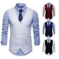Miniatyrbild 5 av 6: Herrar Väst V-ringad Kostymväst Enknäppt Slim Fit Mode Kostymväst Claret XL