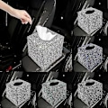 Miniatyrbilde 2 av 4: Firkantet Vevboks Bling Bling Krystall Rhinestone Vevbeholder Skinnende Vev Oppbevaringsboks Mote Skrivebordsdekorasjon Vev Organizer For Bil Hjem