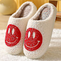 Miniatyrbild 1 av 3: Tofflor Smiley Face Tofflor Dam Smile Tofflor Happy Face Tofflor Retro Smiley Face Mjuk Plysch 36-37 Red