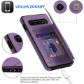 Miniatyrbild 5 av 5: Premium läderfodral med dubbla magnetiska snäppfästen och stativfunktion för Galaxy S10 - Lila