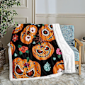 Miniatyrbillede 1 af 5: Halloween tæppe orange græskar tæppe sort Sherpa fleece tæppe tegneserie tæppe til soveværelse sofa sofa (halloween) ,halloween