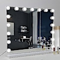 Miniatyrbild 1 av 5: Sminkspegel med 3 färgade ljus, 14 dimbara LED-lampor, stor smink spegel med USB-laddning, endast lampor