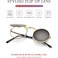 Pikkukuva 3 / 5: Pyöreät kääntyvät aurinkolasit miehille ja naisille - John Lennon -lasit 90-luvun retro steampunk -tyyli A1 Gold-Grey