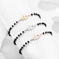 Miniatyrbillede 4 af 7: Palm Charm Armbånd i Rustfrit Stål med Sorte Perler - Enkelt Lykkearmbånd (Rosaguld) rose gold