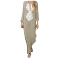 Miniatyrbillede 2 af 5: Dame Trykt Langærmet V-hals Kjole Split Hem Baggy Kaftan Lang Kjole Khaki XL