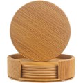 Pikkukuva 1 / 6: Juomien aluslautaset 6 kappaleen nahka-aluslautasen setti pidikkeellä, bambukuvioiset pyöreät aluslautat kodin ja keittiön käyttöön bamboo pattern
