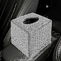 Miniatyrbilde 1 av 4: Firkantet Vevboks Bling Bling Krystall Rhinestone Vevbeholder Skinnende Vev Oppbevaringsboks Mote Skrivebordsdekorasjon Vev Organizer For Bil Hjem