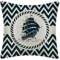 Miniatyrbilde 4 av 4: Fargerike seilbåtankerdesignputer i havserien, putetrekk i lin og bomull, mykt sengetøy, putetrekk til sofa, 45 x 45 cm, 5 stk.