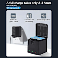 Miniatyrbilde 5 av 5: 3 stk 1800mAh batteri + 3-spor lader med USB-port, kompatibel med GoPro Hero 12/11/10/9