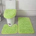 Miniatyrbillede 1 af 5: 3-delt blødt plys ensfarvet bademåttesæt skridsikkert absorberende badeværelsestæppe, U-formet kontur måtte og vaskbart toiletlåg betrækgrønt