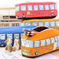Miniatyrbillede 2 af 4: Canvas Skolebus Blyantsæske Til Drenge Piger Skoleelever Småbørn Penbokse Taske Opbevaring Lynlås (orange)