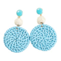Miniatyrbillede 2 af 5: Ukendt Kvinde Boho Raffia Resort Strand Øreringe sky blue