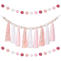 Miniatyrbillede 1 af 5: Boho Tassel-Girland Tassel Væghængende Dekoration Pastel Tassel Banner Med Træperler Og 2 Stykker Col