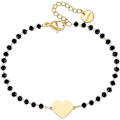 Miniatyrbillede 7 af 7: Hjerte Charm Armbånd i Rustfrit Stål med Sorte Perler - Enkelt Lykke Charm Armbånd (Guld) gold