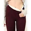 Miniatyrbillede 1 af 4: Fuldt Dækkende Sherpa Foret Varme Plus Leggings Høj Talje Casual Stræk Leggings Kvinders Tøj Sort L red S