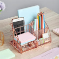 Miniatyrbillede 4 af 5: Rose Gold Skrivebordsarrangør til Kvinder, Mesh Kontorartikler Skrivebordstilbehør