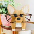 Pikkukuva 3 / 4: Corgi-koiran silmälasiteline, pentuteline, joululahja, söpö lemmikkieläimen puinen koriste, aurinkolasien ja silmälasien esittelyteline (pöllö)
