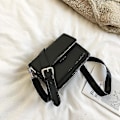 Miniatyrbillede 1 af 4: Sort Fashionable Dame Pu Læder Crossbody Taske, Kort Klap Skuldertaske (19.5cm*16cm*9cm)