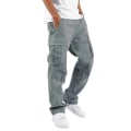 Miniatyrbilde 1 av 2: Komfortable arbeidsbukser i bomull og lin for menn, med flere lommer, avslappet passform, løse, baggy, lange cargabukser Grey 2XL