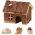 Miniatyrbillede 1 af 5: Hamster Log Cabin med skorsten Lille kæledyr gemmested til dværg H