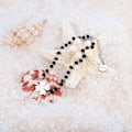 Miniatyrbillede 7 af 7: Lykkekløver Charm Armbånd Rustfrit Stål Sort Perle Enkel Lykke Charm Armbånd (Sølv) White