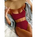Miniatyrbilde 1 av 4: Kvinners høytlivsde ribbestrikket bikinisett i burgunder L-US12 wine red L