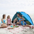 Miniatyrbilde 2 av 5: Strandtelt Anti-UV bærbar solskjermly for 3 personer, utvidbart gulv med ventilerende nettingvinduer plus bæreveske, bakkeplugger