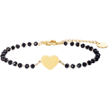 Miniatyrbillede 1 af 7: Hjerte Charm Armbånd i Rustfrit Stål med Sorte Perler - Enkelt Lykke Charm Armbånd (Guld) gold