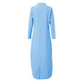 Miniatyrbillede 3 af 4: Dame Trykt Langærmet V-hals Kjole Split Hem Baggy Kaftan Lang Kjole Blue S