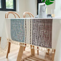 Miniatyrbild 2 av 5: Rektangulär Duk Bomull Linne, Tvättbar Bordsduk med Tofsar Perfekt för Rektangulära Avlånga Bord, Kök, Matrum (140 x 220 cm, Blå Brun)