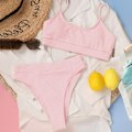 Pikkukuva 2 / 3: Naisten korkeavyötäröinen ribbikangas bikinitop ja -alusasu, vaaleanpunainen, L-US12 Pink L