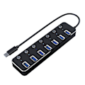 Miniatyrbillede 1 af 5: USB Hub 7 Porte USB 3.0 5gbps Hub Splitter Forlænger Med Switch Og LED Til Laptop PC Sort