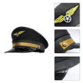 Miniatyrbillede 3 af 5: Stilful Kaptajnshat Pilot Hat Aviation Cap Med Badge Justerbar Ottekantet Hat