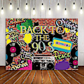 Pikkukuva 2 / 5: Takaisin 90-luvulle -teemajuhlan taustat Hip Hop Graffiti Retro -seinäkoriste Banner Radio Cd Muotivalokuvaus Tausta 90-luvun väri Graffiti Juhlan koriste
