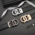 Miniatyrbilde 4 av 5: Luksuriøse herrebelter i kuskinn, ekte skinn, dobbel G-bokstavspenne, designerbelter for menn, berømt merke, kjole, bryllup, arbeidsstropp Black 110cm