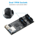 Miniatyrbillede 5 af 5: Usb 3.2 Gen1 til Dobbelt 19-polet Han Adapterkort, 5gbps Usb3.0 til 2-ports 19-polet Udvidelseskort til Windows